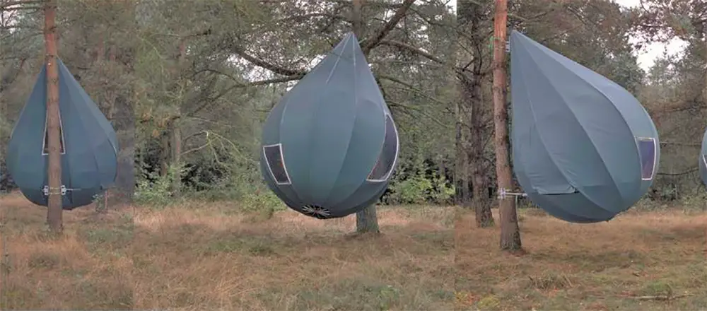 these incredible raindrop shaped tree tents let you sleep in the trees 8992