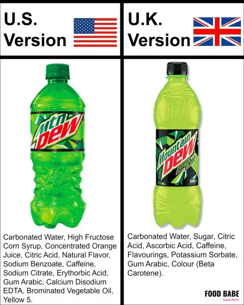 mountain dew us vs uk ingredients
